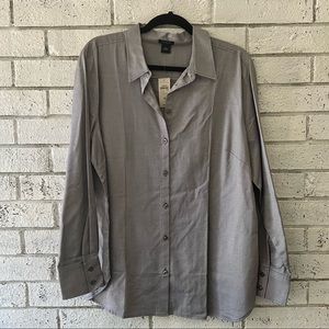 NWT Ann Taylor Charcoal Grey Striped Oxford Button Up